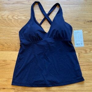 ATHLETA Plunge Tankini D DD M Medium Blue 531211 Swim Bikini Top Suit NWT